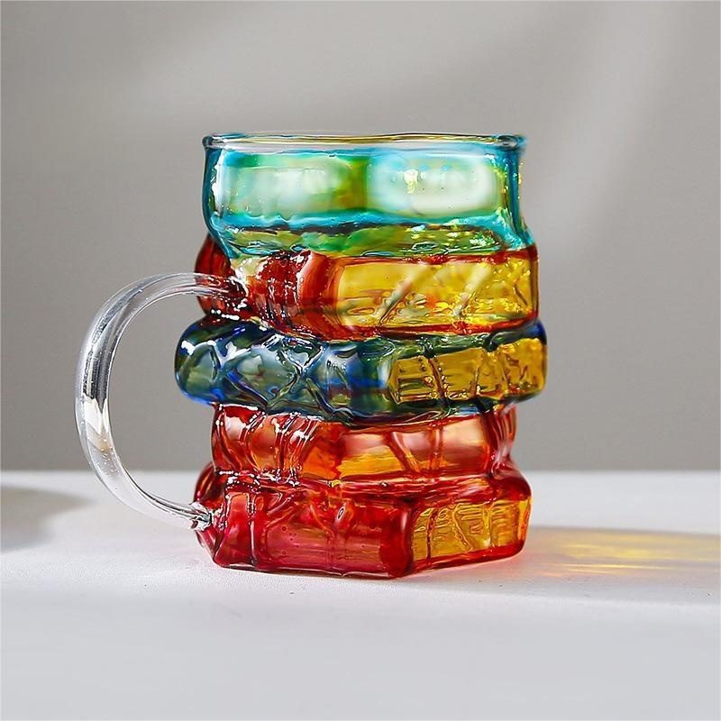 Painted Book Mug, High Borosilicate Glass Coffee Cup with Handle, Creative Irregular Book Shaped Drinking Cup - Image 4