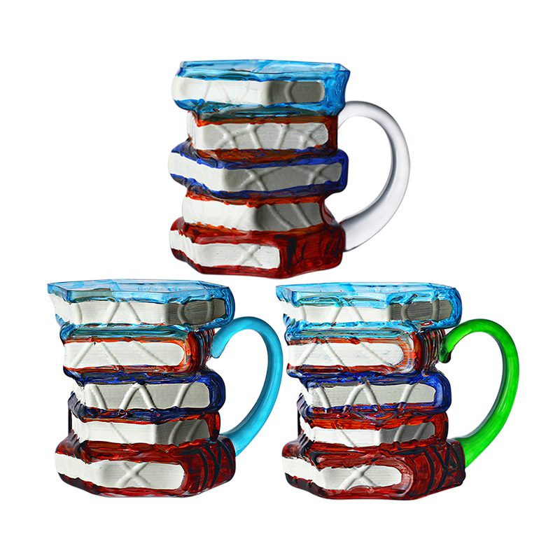 Hand Blown Crystal Glass Book Mug, Hand-Painted Novelty Book Shaped Coffee Cup, 420ml Transparent Glass Cup With Handle - Image 3