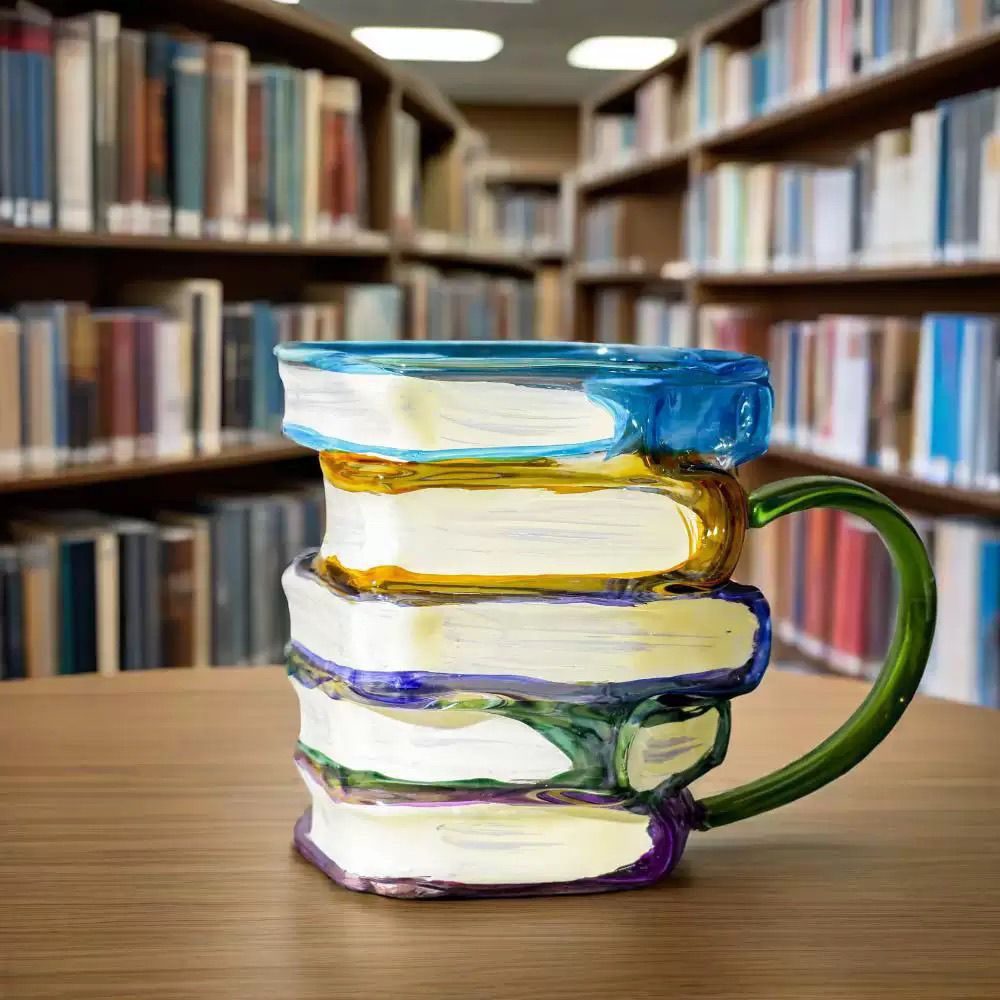 New Hand Blown Painted Book Glass Mug, Creative Home Coffee & Tea Drinking Cup