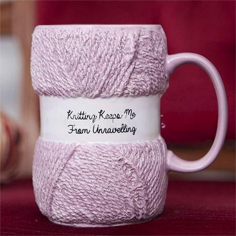 Novelty Knitted Yarn Ball Ceramic Mug, Colorful Wool Ball Coffee Cup, Christmas Birthday Mother's Day Gift for Women