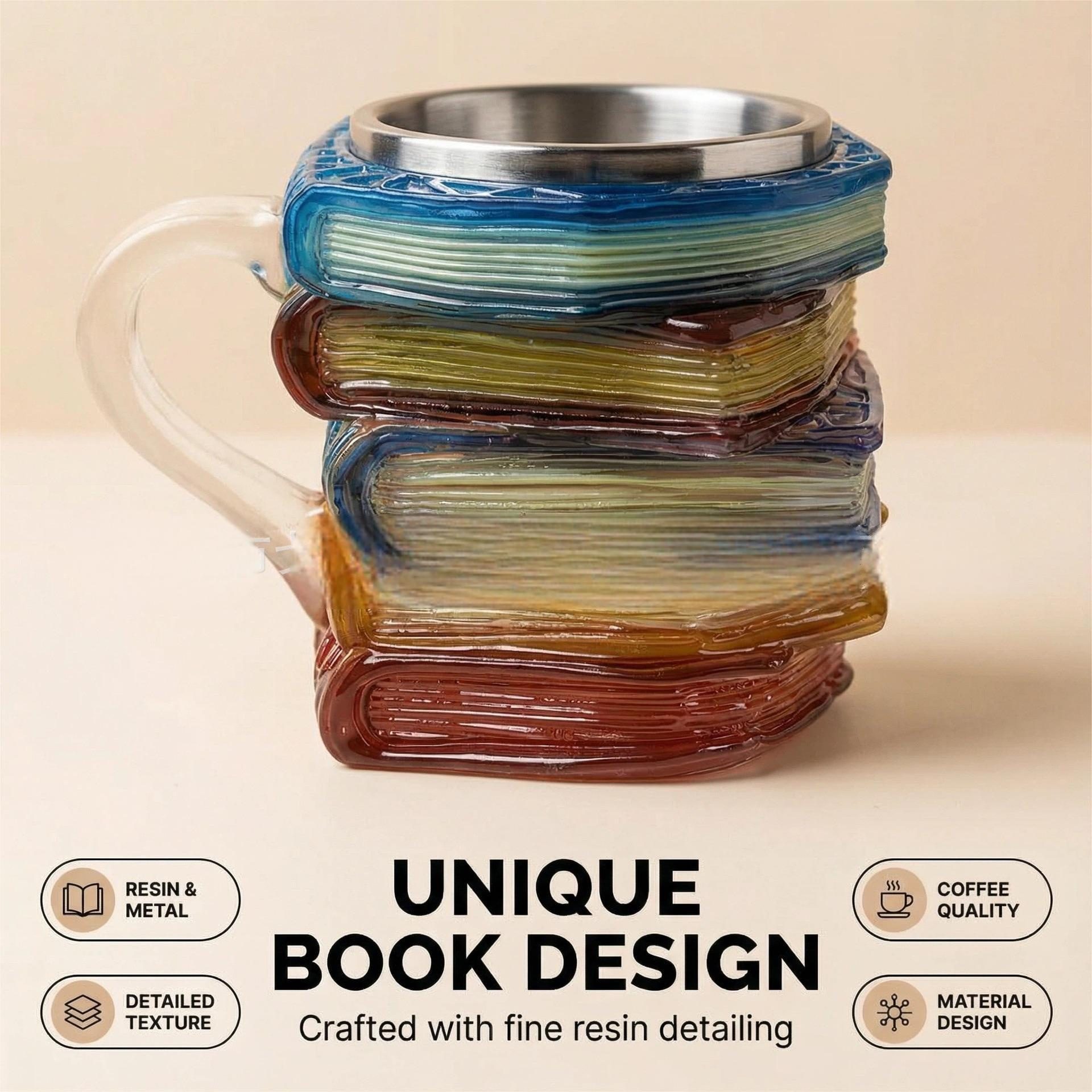 Painted Book Mug, Creative Book Shaped Coffee Mug, Decorative Breakfast Cup for Home Desktop Ornament