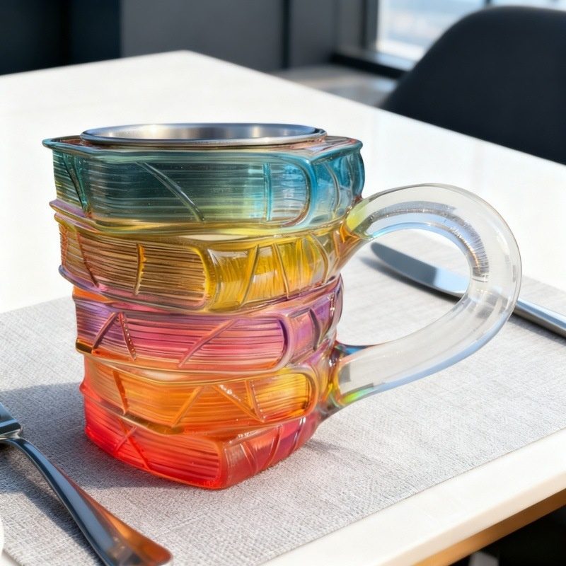 Painted Book Mug, Stained Glass 3D Book Shaped Mug, Creative Stacked Book Coffee Cup