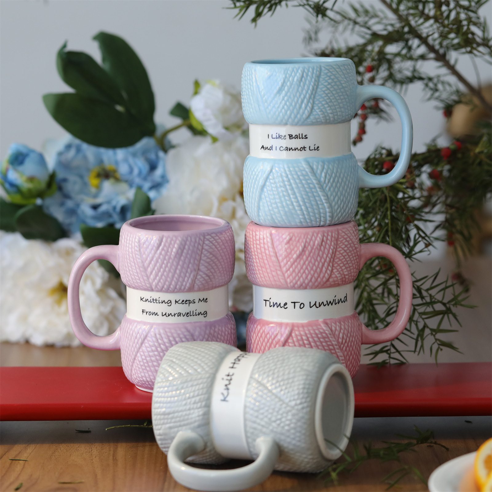Novelty Knitted Yarn Ball Ceramic Mug, Colorful Wool Ball Coffee Cup, Christmas Birthday Mother's Day Gift for Women - Image 2