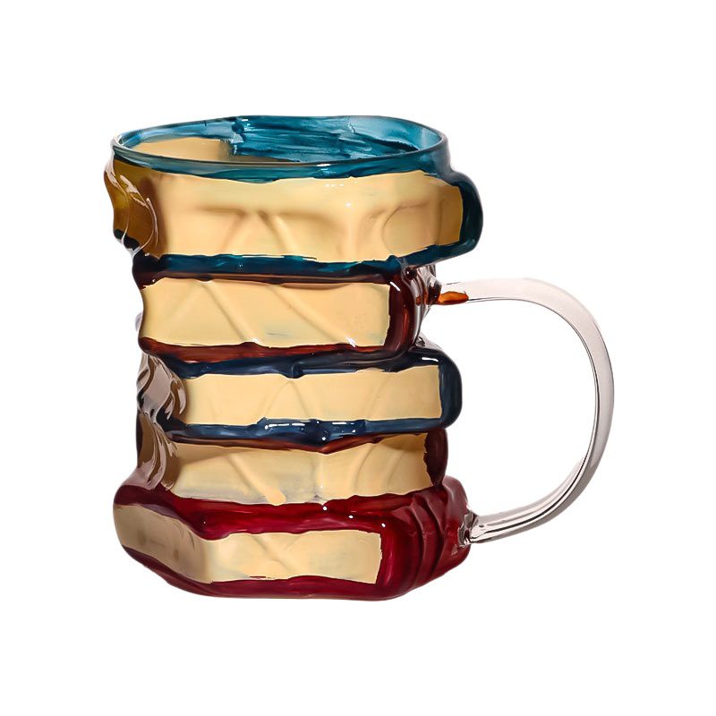 New Painted Book Mug, Creative Book Shaped Heat Resistant Glass Coffee Cup, Hand Drawn Pattern Transparent Book Cup - Image 4