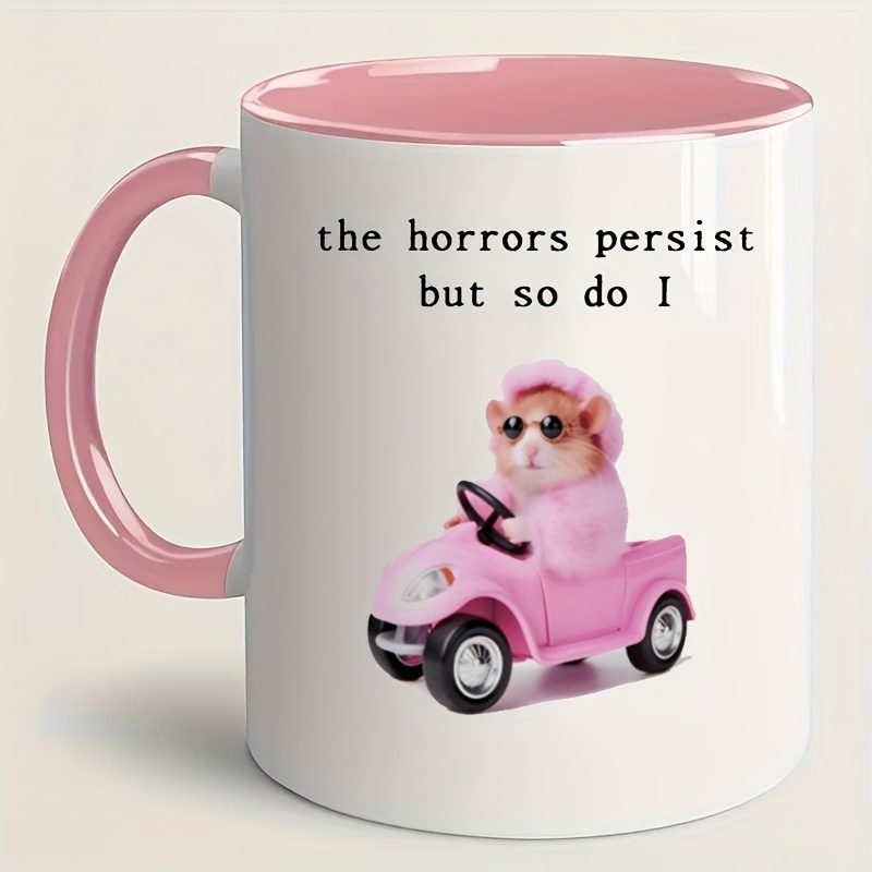 11oz Pink Hamster White Porcelain Coffee Mug, Fun Birthday Gift Cup - Image 5