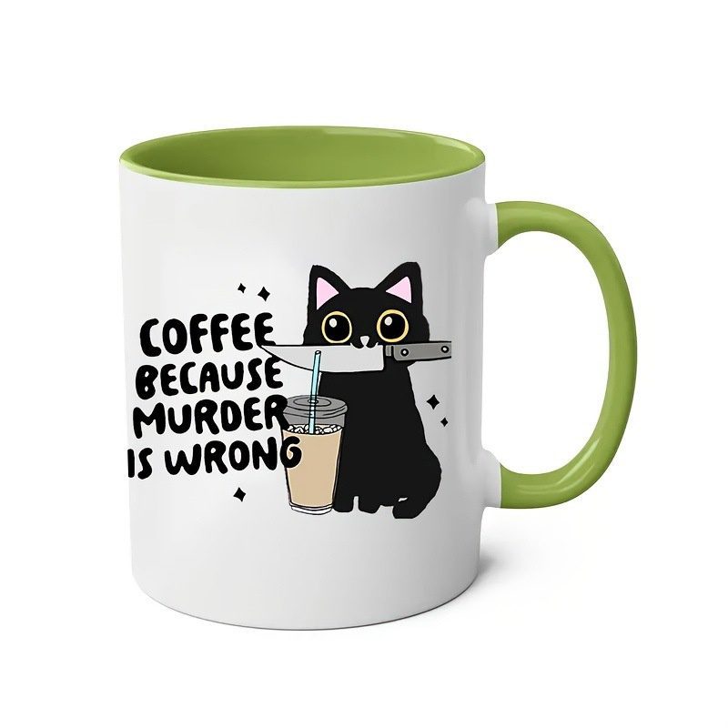 11oz Black Cat White Porcelain Coffee Mug, Fun Birthday Gift Cup - Image 5