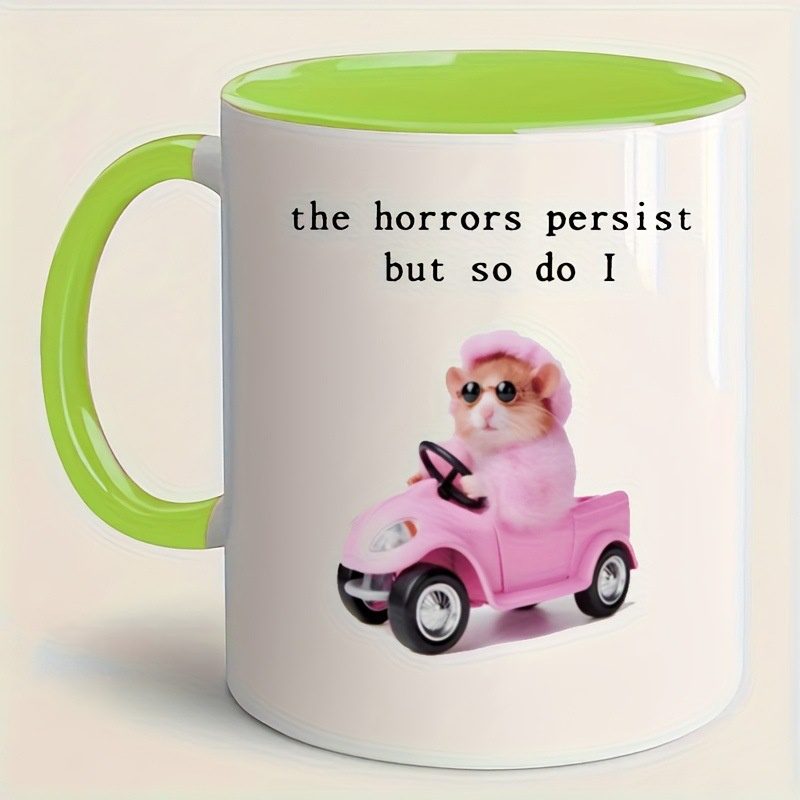 11oz Pink Hamster White Porcelain Coffee Mug, Fun Birthday Gift Cup - Image 4